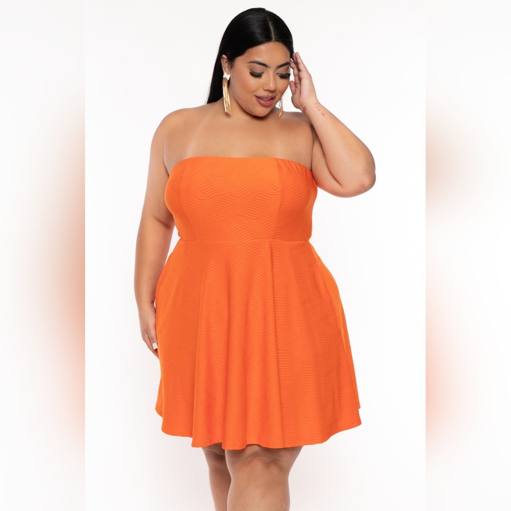 NEW NWT CurvySense Plus Size Iree Wavy Flare Dress Orange - Picture 3 of 9